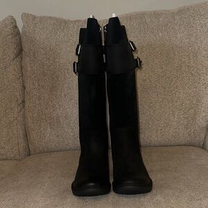 UGG Black Heeled Boots with Buckle Detail